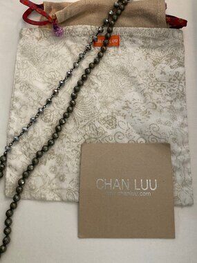 Chan Luu 34" Pyrite Bead Necklace Mixed Faceted Stones Authentic w/pouch & card